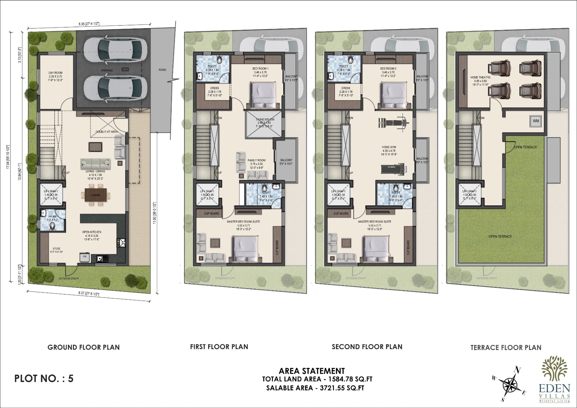Plot 5 floor plan with 3,721.55 sq ft saleable area
